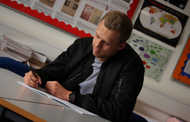 Photograph of a student studying.
