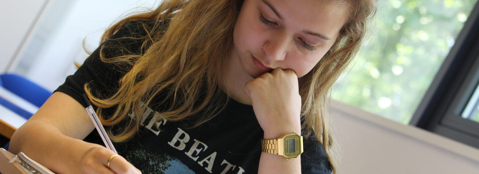 Photograph of a student studying