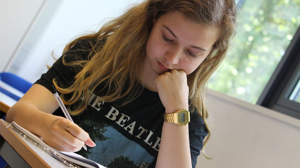 Photograph of a student studying