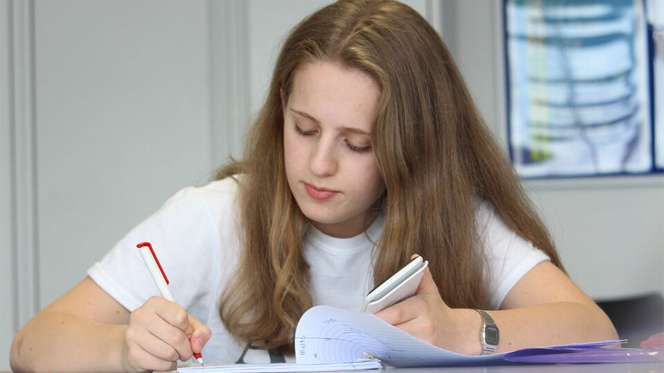 Photograph of an A level maths student.