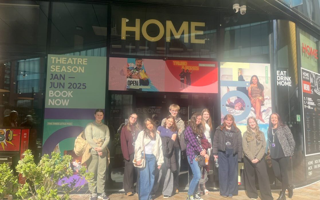 Photograph of BTEC Acting students outside the Home theatre