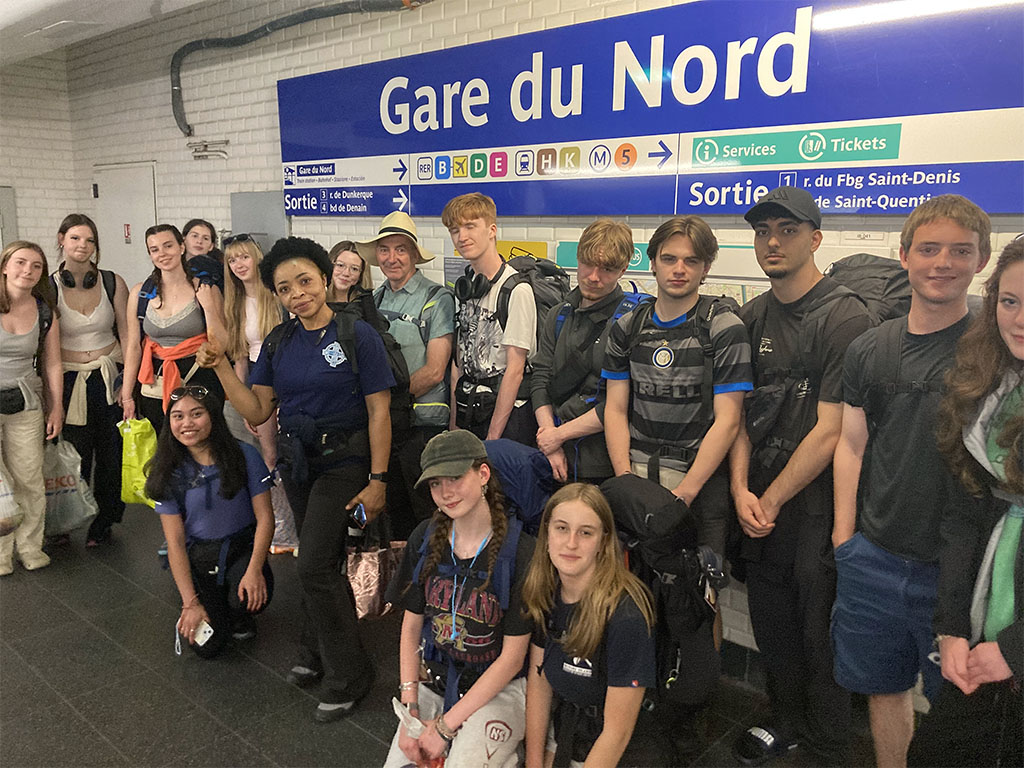 Photograph of a group of students at Gare du Nord station